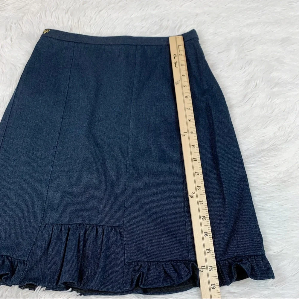 Diane Von Ferstenberg‎ ruffle embellishment denim mini skirt embroidered logo